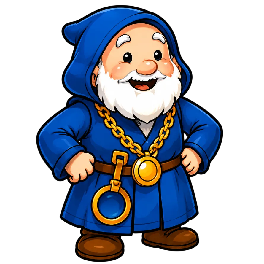 The Grand Maester — a cartoon character in a blue hooded robe with a gold chain and keyring, representing the installable agent skill